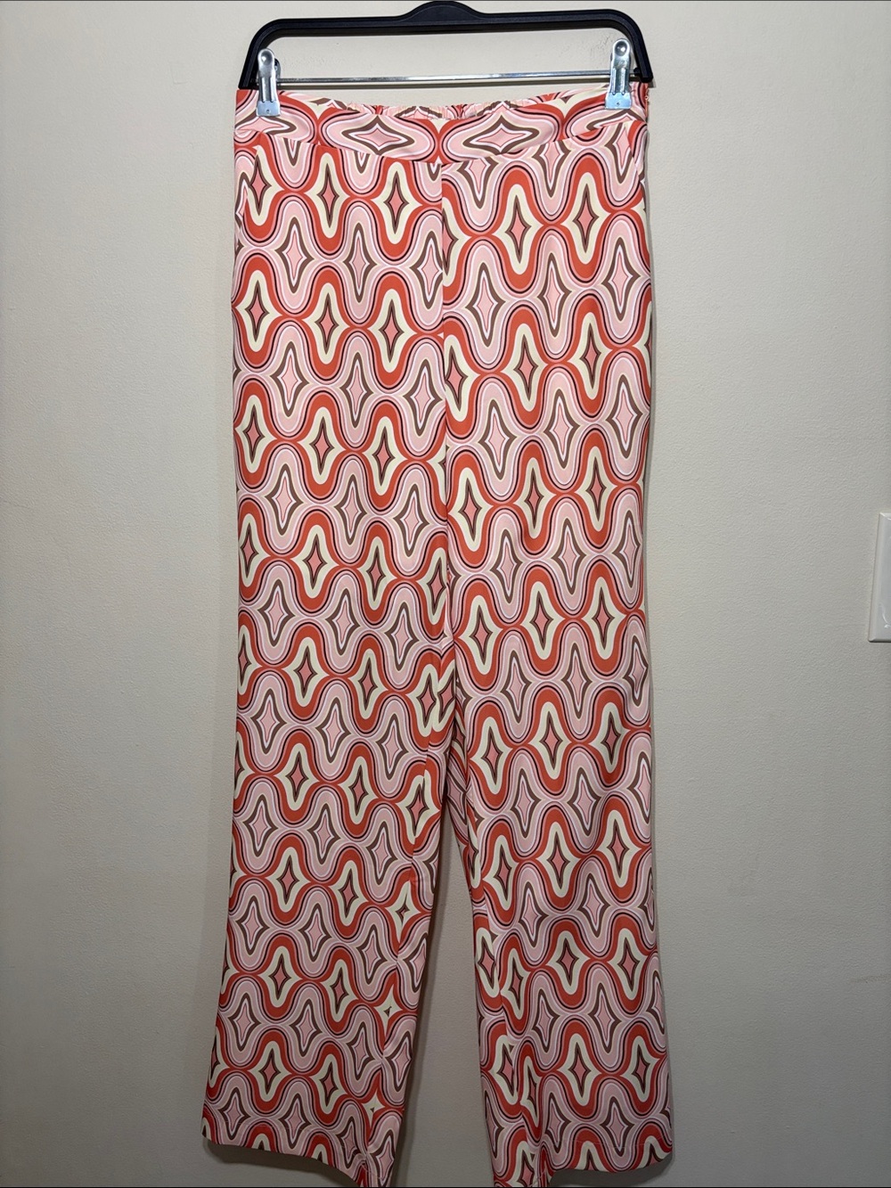 ESQUALO Coral and Cream Retro Wave Wide-Leg Pants